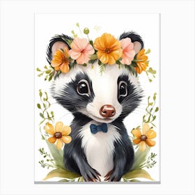 Baby Skunk Flower Crown Bowties Woodland Animal Nursery Decor (29) Canvas Print
