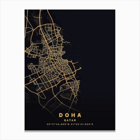 Doha Qatar Black And Gold Map Canvas Print