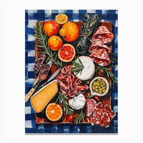 Charcuterie Board Blue Checkerboard 2 Canvas Print