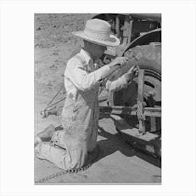 Day Laborer Repairing Link Of Chain Which Operates Planter Feed, Farm Near Ralls, Texas By Russell Lee Canvas Print