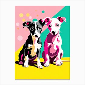 Whippet Pups, This Contemporary art brings POP Art and Flat Vector Art Together, Colorful Art, Animal Art, Home Decor, Kids Room Decor, Puppy Bank - 105th Canvas Print