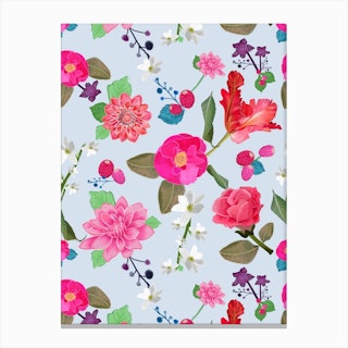 Summer Flowers Blue Canvas Print