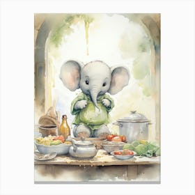 Elephant Painting Cooking Watercolour 3 Canvas Print