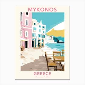 Mykonos, Greece, Flat Pastels Tones Illustration 3 Poster Canvas Print
