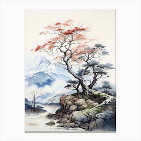 Mount Gassan In Yamagata, Japanese Brush Painting, Ukiyo E, Minimal 2 Canvas Print