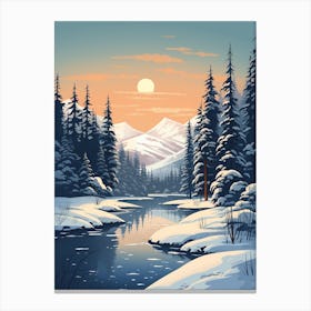 Winter Travel Night Illustration Lake Tahoe Usa 1 Canvas Print