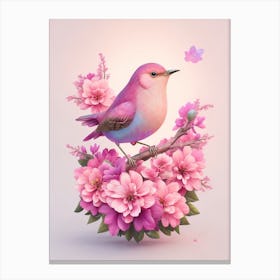 Pink Bird With Flowers Canvas Print