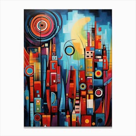 City Futuristic 01 - Abstract Vibrant Cubism Style Canvas Print