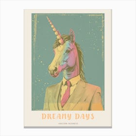 Pastel Unicorn In A Suit 4 Poster Canvas Print