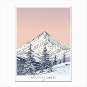 Mount Katahdin Usa Color Line Drawing 6 Poster Canvas Print