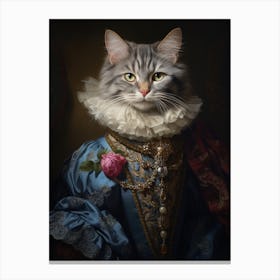 Royal Rococo Style Blue & Gold Cat 2 Canvas Print