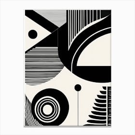 Retro Inspired Linocut Abstract Shapes Black And White Colors art, 207 Canvas Print
