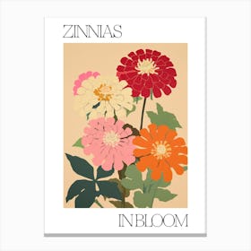 Zinnias In Bloom Flowers Bold Illustration 1 Canvas Print