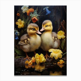 Floral Ornamental Duckling Painting 10 Canvas Print