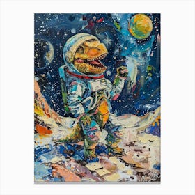 Dinosaur As An Astronaut Painting Canvas Print
