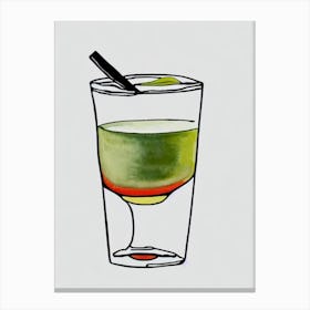 Hemingway Daiquiri Minimal Line Drawing With Watercolour Cocktail Poster Canvas Print
