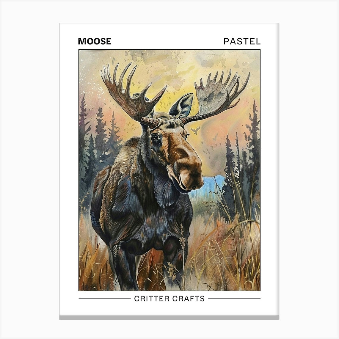 Moose Pastel Watercolour 3 Poster Canvas Print by Critter Crafts