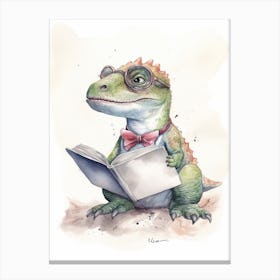 Smart Baby T Rex Dinosaur Wearing Glasses Watercolour Illustration 4 Canvas Print