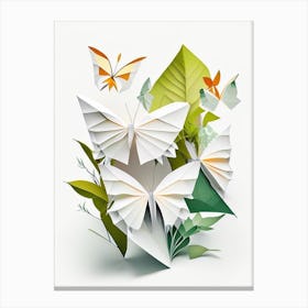 Butterflies On Plants Origami Style 1 Canvas Print