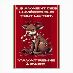 Renne lumières de Noël humour rouge Canvas Print