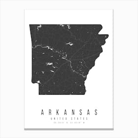 Arkansas Mono Black And White Modern Minimal Street Map Canvas Print