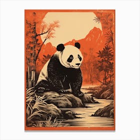 Panda Art In Woodblock Printing Style 2 Canvas Print