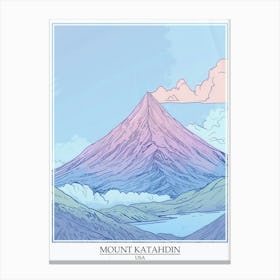 Mount Katahdin Usa Color Line Drawing 3 Poster Canvas Print