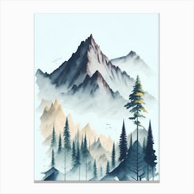 Mountain And Forest In Minimalist Watercolor Vertical Composition 125 Canvas Print