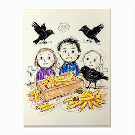 French Fries And Crows Canvas Print