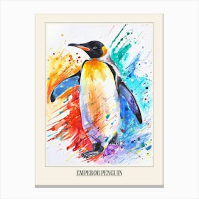 Emperor Penguin Colourful Watercolour 3 Poster Canvas Print
