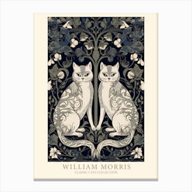 William Morris  Inspired  Classic Cats Blue Floral Canvas Print