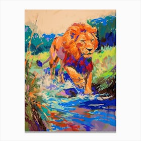 Transvaal Lion Crossing A River Fauvist Painting 4 Canvas Print