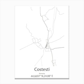 Costesti,Romania Minimalist Map Canvas Print