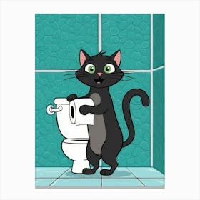 Cartoon Cat In The Toilet Canvas Print