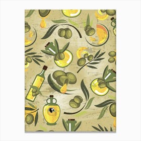 Olives Seamless Pattern Vector - olives poster, kitchen wall art 3 Canvas Print