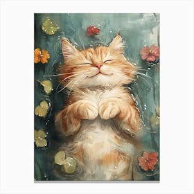 Happy Orange Cat Floating on Water 4 Canvas Print