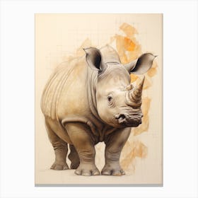 Sepia Illustration Of A Rhino 1 Canvas Print