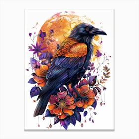 Raven And Flowers Canvas Print