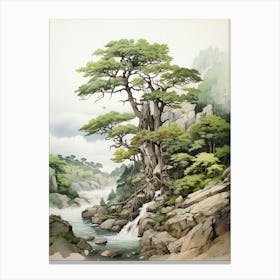 Tojinbo Cliffs In Fukui, Japanese Brush Painting, Ukiyo E, Minimal 4 Canvas Print
