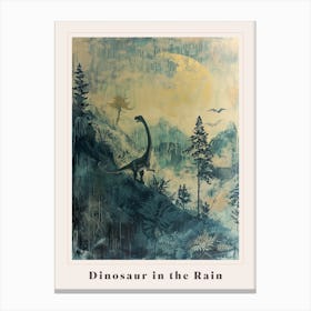 Dinosaur In The Rain On The Hill Painting Poster Canvas Print