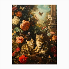 Kittens In The Garden Rococo Style 4 Canvas Print