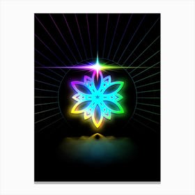Neon Geometric Glyph in Candy Blue and Pink with Rainbow Sparkle on Black n.0462 Canvas Print