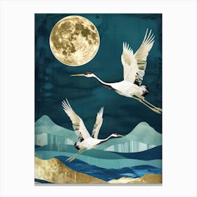 Cranes Flying Gold Blue Effect Collage 2 Canvas Print