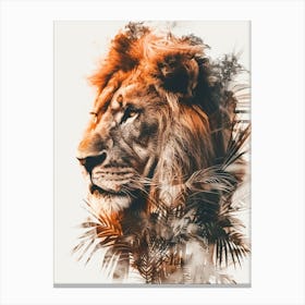 Double Exposure Realistic Lion With Jungle 13 Canvas Print