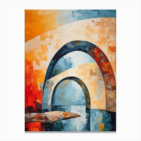 Stone Bridges III, Avant Garde Abstract Vibrant Colorful Painting in Cubism & Van Gogh Style Canvas Print