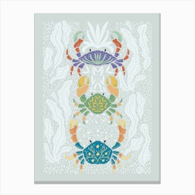 Colorful Crabs' Seaweed Parade [blue] 1 Canvas Print