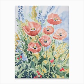 Poppy Flowers Watercolor Canvas Print