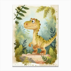 Cute Cartoon Acrocanthosaurus Dinosaur Watercolour 3 Canvas Print