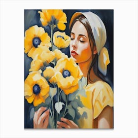 Girl With Yellow Flowers Canvas Print