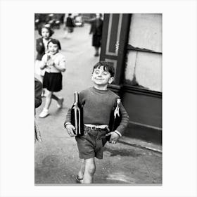 Little Boy With Bottles of  Wine, Vintage Black and White oLd Photo, Funny, Bar Cart Decor Canvas Print